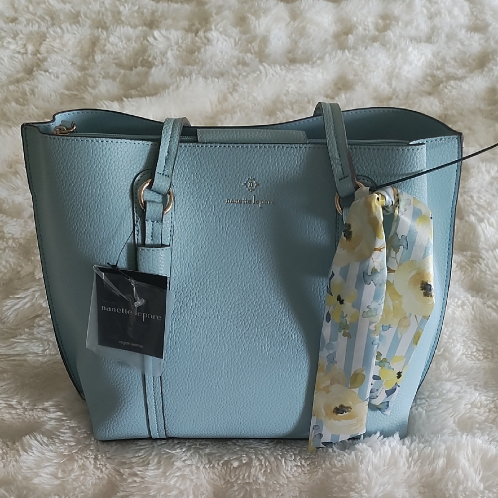 Nanette Lepore Sky Blue Tote with Floral Scarf